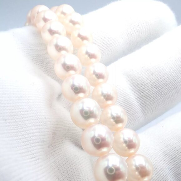 Authentic! Mikimoto 18k Yellow Gold Diamond Double Strand 8mm Pearl Necklace - Picture 10 of 16